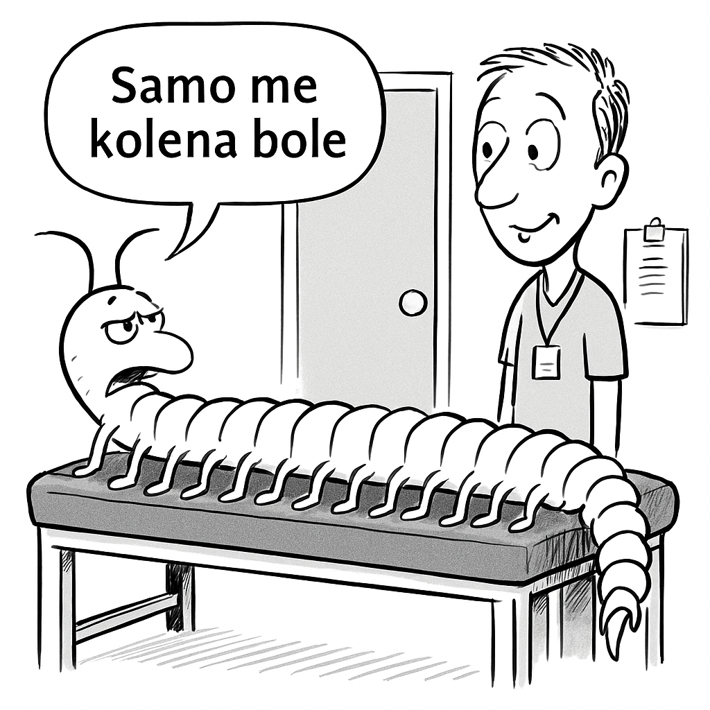 Ilustracija klasične fizioterapije pacijent se žali na bol u kolenu